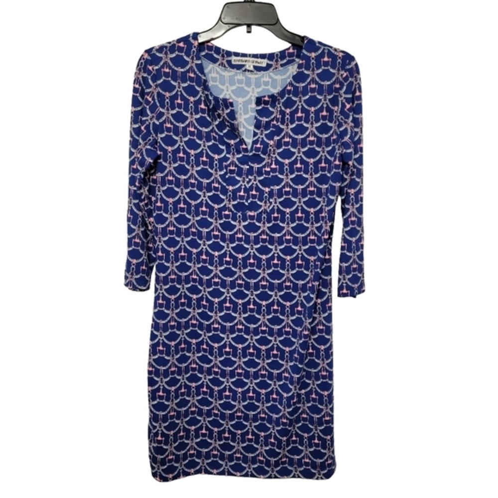 Barbara Gerwit Sheath Dress Size‎ M Royal Blue Pink Equestrian Pattern